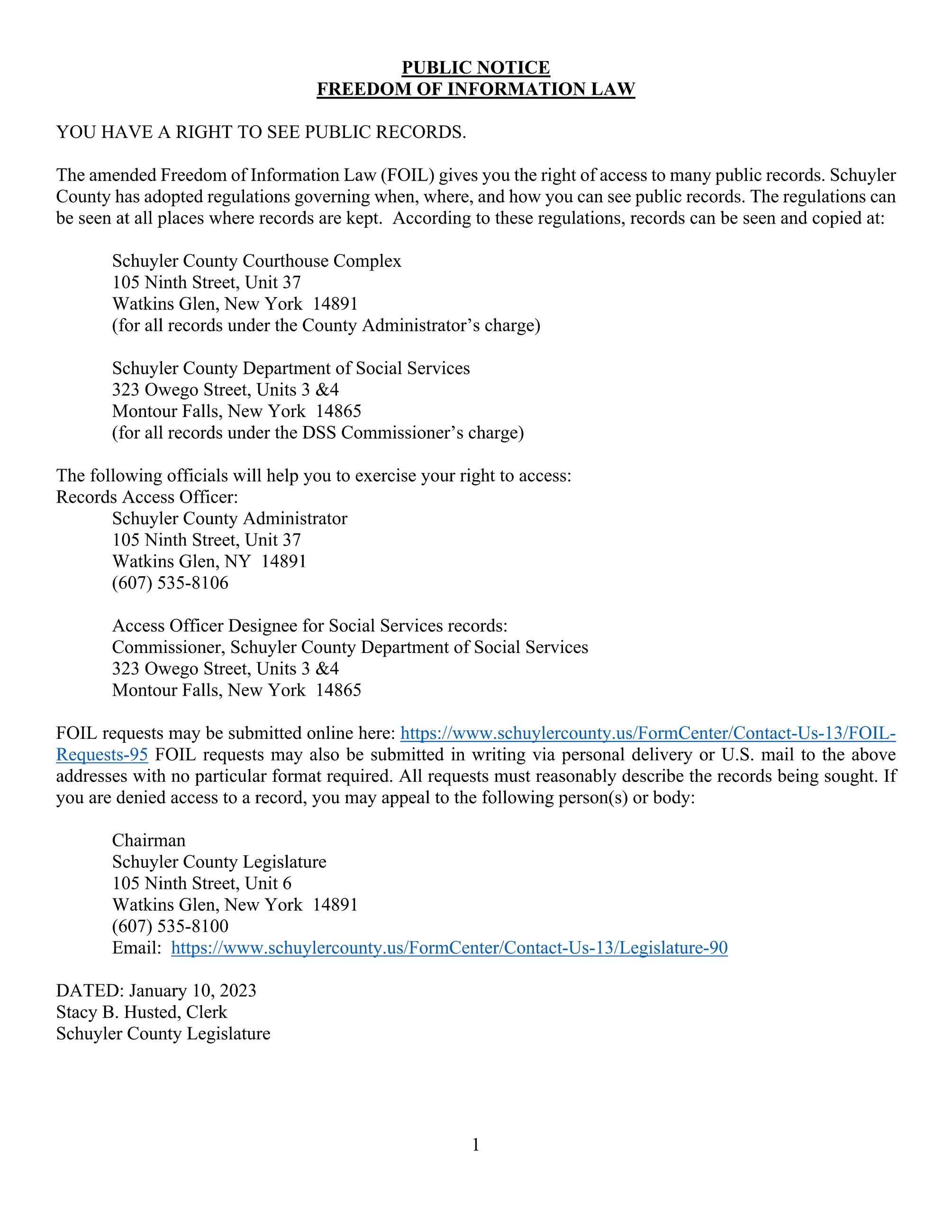 FOIL PUBLIC NOTICE 2023