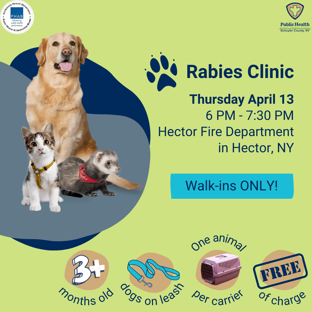 Image with details about where and when the rabies clinic is