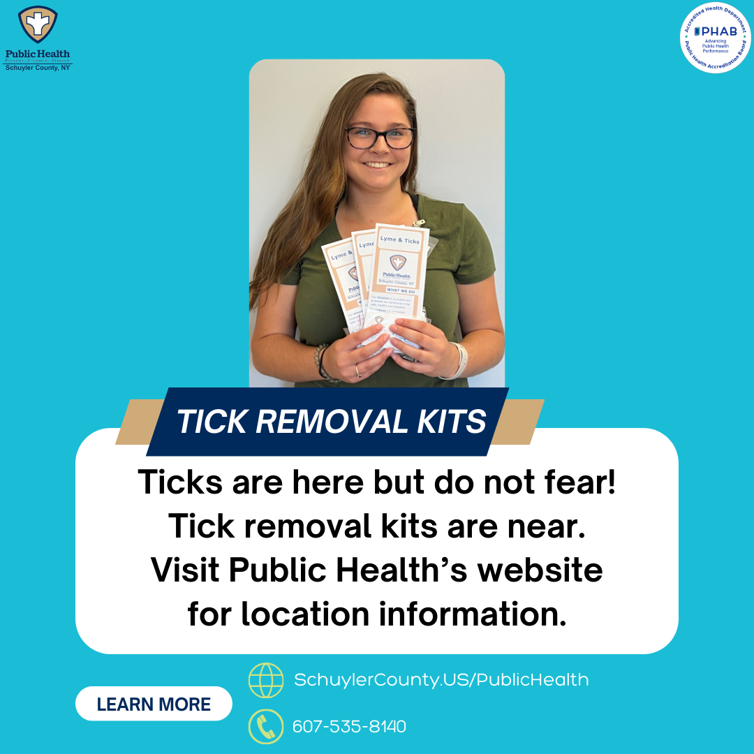 Image of a nurse holding tick removal kits and text related to getting tick removal kits