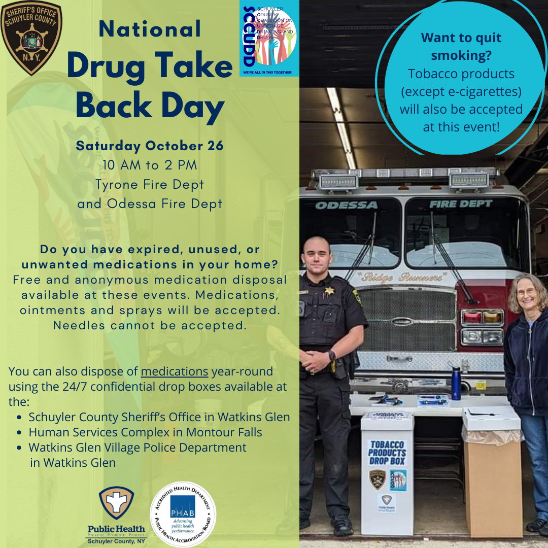 Flyer with information about the date/time of take back day events